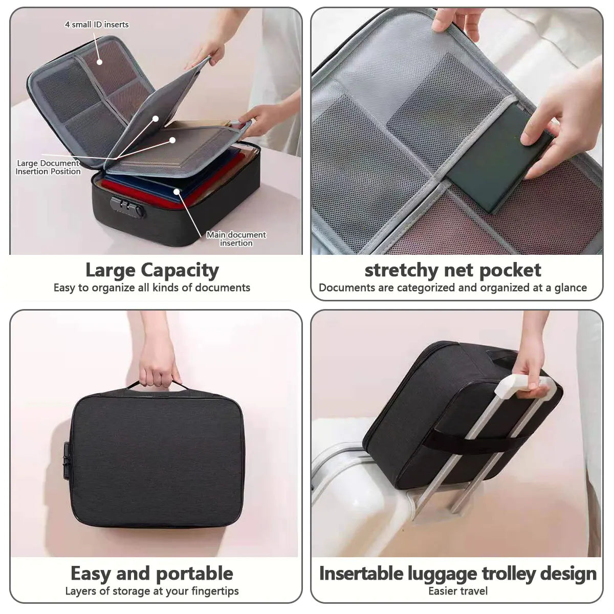 Document Organizer Briefcase – 3-Layer File & Passport Holder with Code Lock