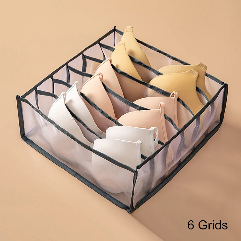 Wardrobe Drawer Divider Organizer – 6/7/11 Grid Polyester Storage Box for Underwear, Bras & Socks