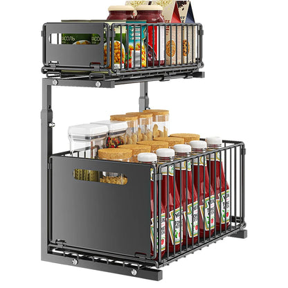 2-Tier Pull-Out Under Sink Organizer – Adjustable Sliding Shelf for Kitchen & Bathroom Cabinet