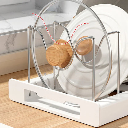 Expandable Pan & Pot Organizer Rack – 7 Adjustable Compartments for Lids, Dishes & Utensils