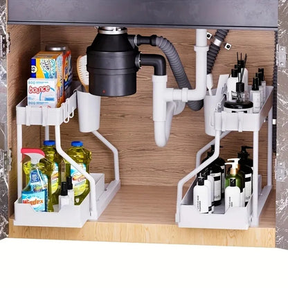 2-Tier Pull Out Under Sink Organizer – Space-Saving Sliding Drawer for Kitchen & Bathroom Cabinet