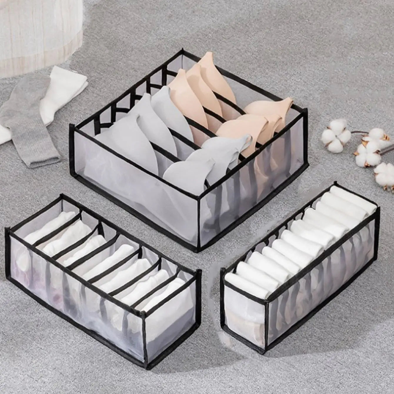 Foldable Drawer Organizer – 7/9/11 Grid Storage Box for Socks, Underwear, Bras & Jeans