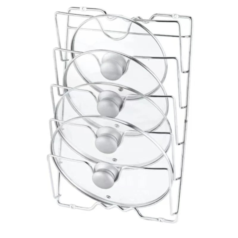 Wall-Mounted Pot Lid Organizer Rack – 5-Layer Iron Kitchen Storage for Lids & Utensils