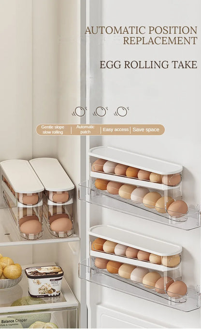 Automatic Rolling Egg Dispenser – 2-Tier Fridge Egg Holder Rack & Organizer