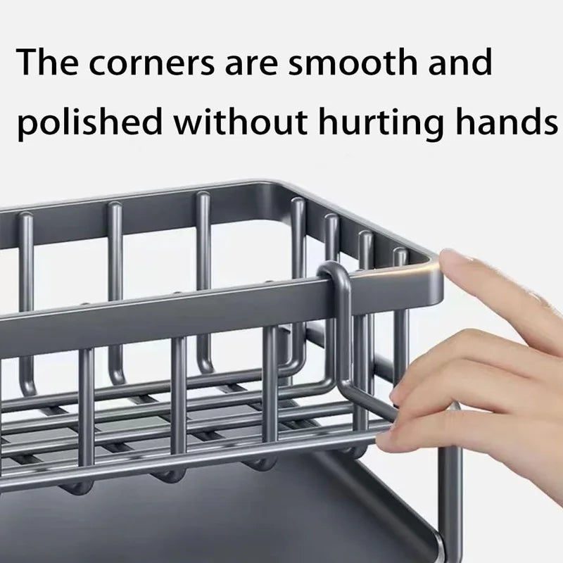 Kitchen Sink Organizer – Carbon Steel Sponge & Brush Holder with Drip Tray