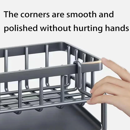Kitchen Sink Organizer – Carbon Steel Sponge & Brush Holder with Drip Tray
