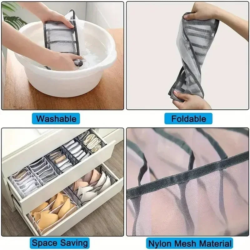 Foldable Closet Organizer Box – 7/9/11 Grid Drawer Storage for Socks, Underwear, Bras & Jeans