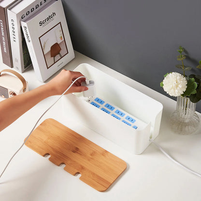 Cable Management Box – Wooden Style Cord Organizer for TV, Computer & Power Strip
